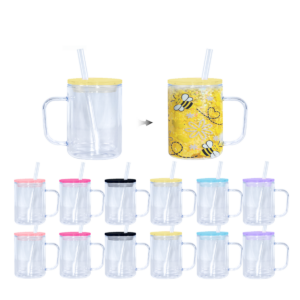 16oz Plastic Snow Globe Cups with Handle & Colored Lids