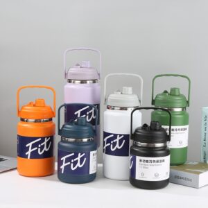 50oz 67oz 84oz Stainless Steel Thermos Jug with Ring Handle Straw Pour Spout