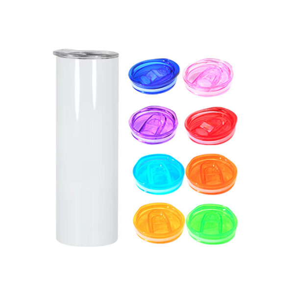 20oz Straight Sublimation Skinny Tumbler with Colored PP Lids